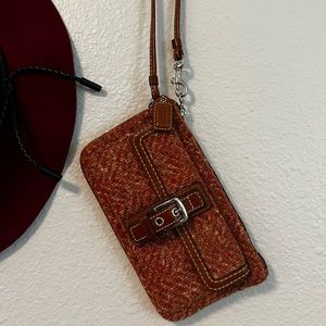 Coach wool tweed wristlet orange/coral/brown
